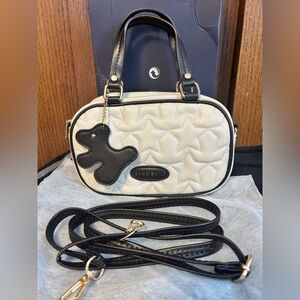 Black & Cream Purse with cute dog charm NEW